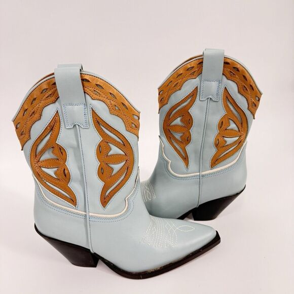 Toral Western Cowboy Blue Camel Leather Boho Festival Boots Party Coastal 36 US6 - Picture 7 of 12